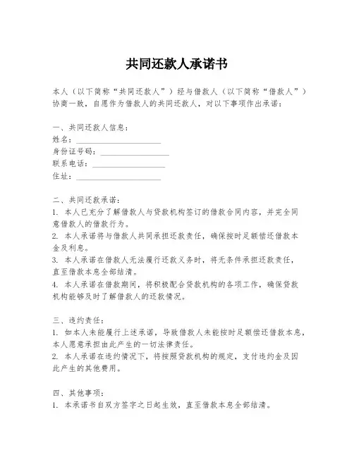共同还款人承诺书