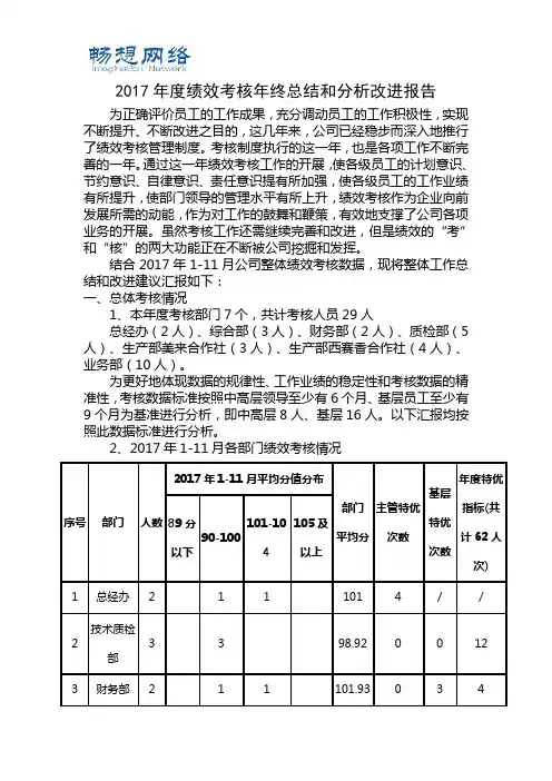 2017年度绩效考核年终总结和分析改进报告[精品文档]