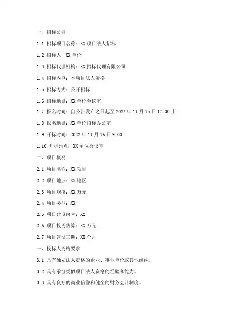 项目法人招标文件