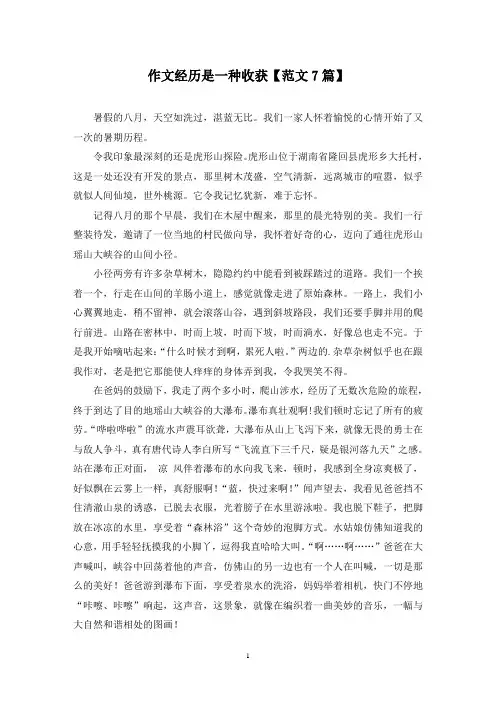 精选作文经历是一种收获【范文7篇】