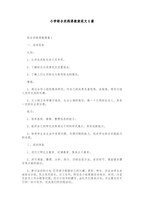小学综合实践课教案范文5篇