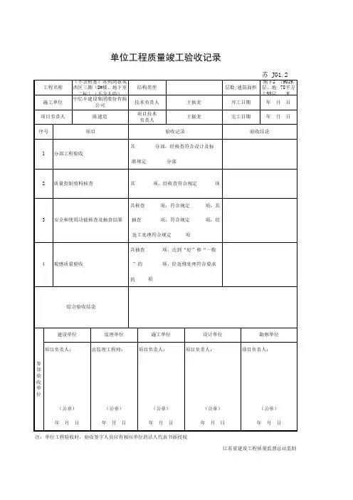 001-JG1.2 单位(子单位)工程质量竣工验收记录