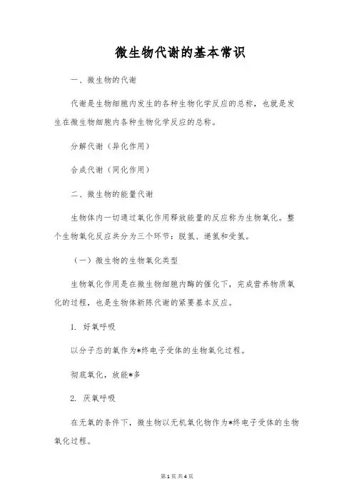 微生物代谢的基本常识