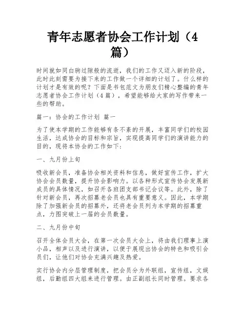 青年志愿者协会工作计划(4篇)