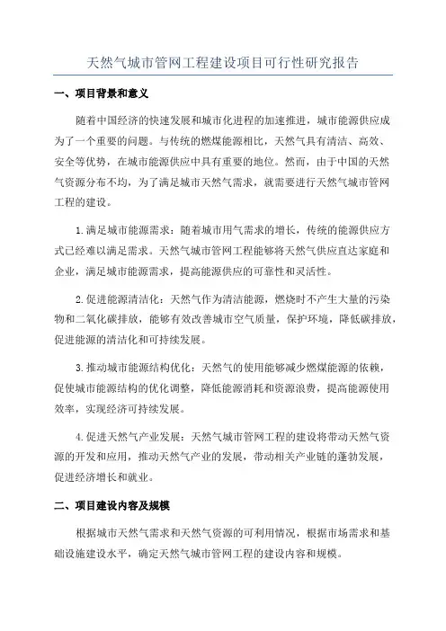 天然气城市管网工程建设项目可行性研究报告