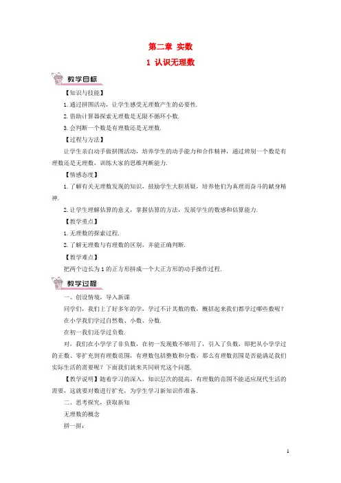 井冈山市第一中学八年级数学上册第二章实数1认识无理数教案新版北师大版2