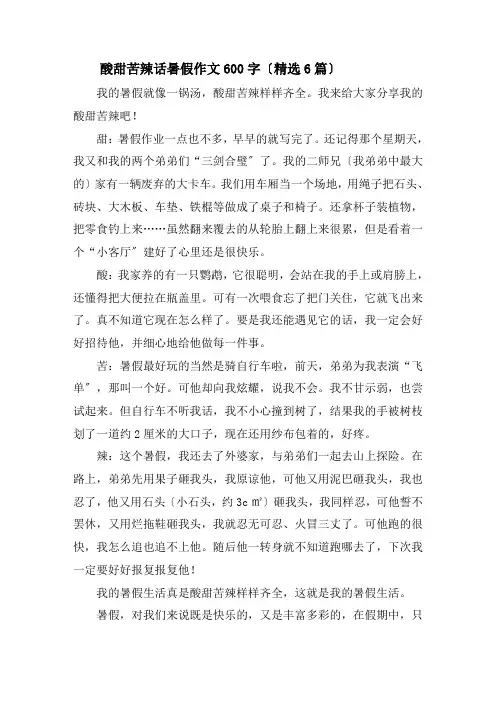 酸甜苦辣话暑假作文600字精选