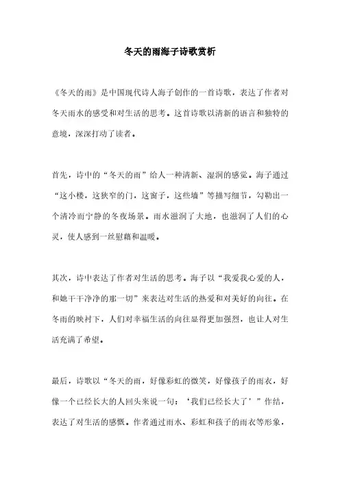 冬天的雨海子诗歌赏析