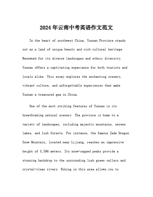 2024年云南中考英语作文范文