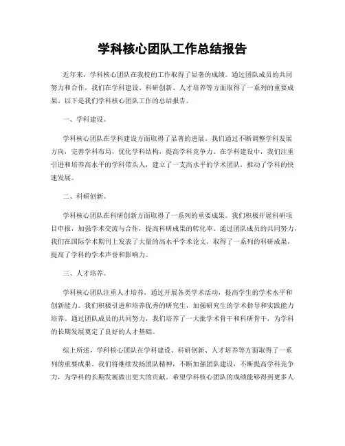 学科核心团队工作总结报告