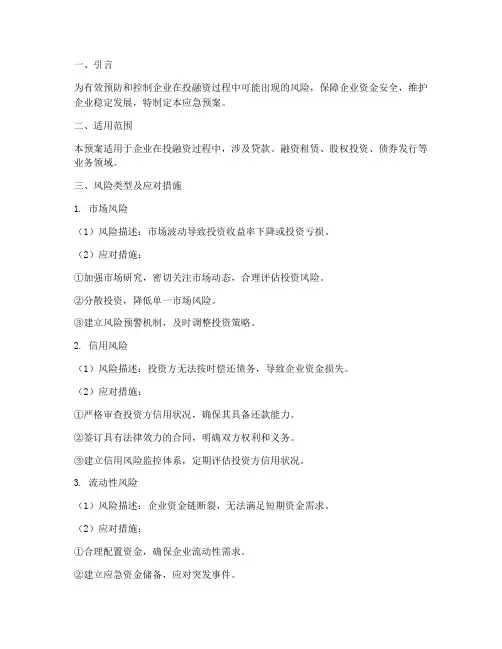 企业投融资风险应急预案