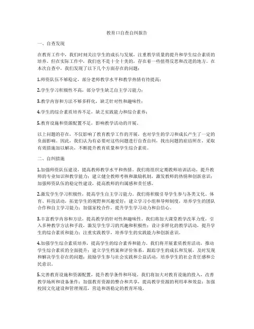 教育口自查自纠报告