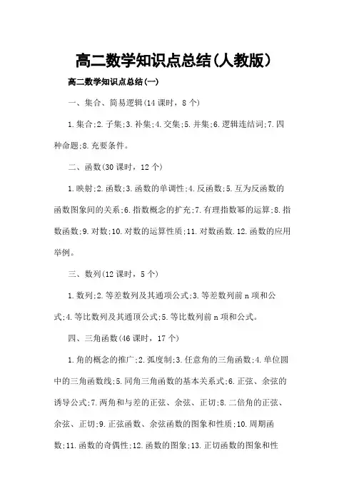 高二数学知识点总结(人教版)