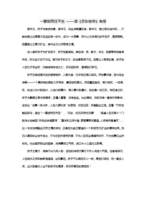 一蓑烟雨任平生 ——读《苏东坡传》有感