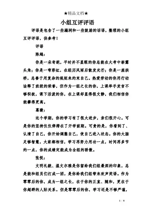 小组互评评语
