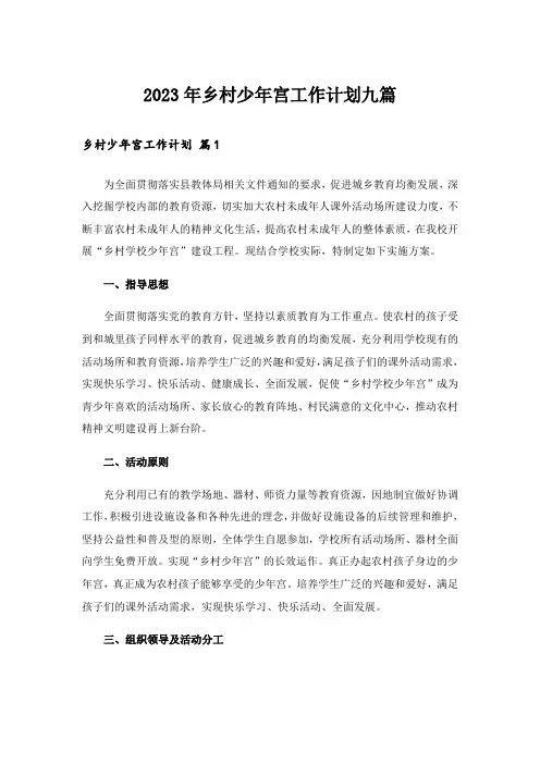 2023年乡村少年宫工作计划九篇