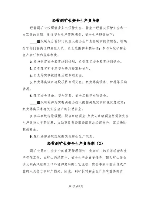 经营副矿长安全生产责任制(5篇)
