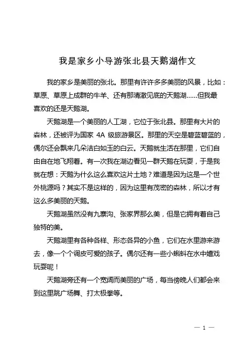 我是家乡小导游张北县天鹅湖作文