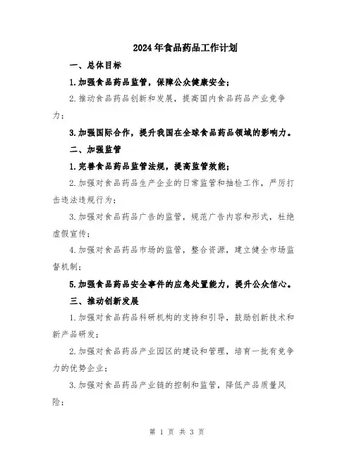 2024年食品药品工作计划