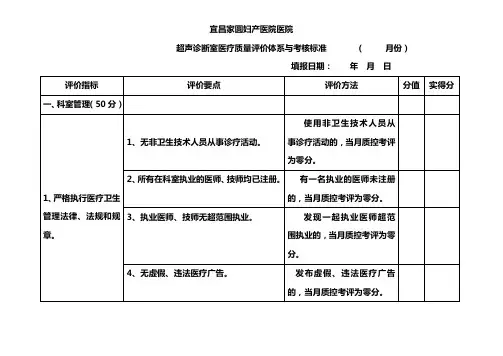 超声诊室质量评价考核