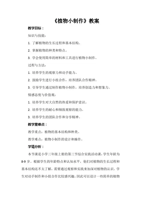 《植物小制作》(教案)安徽大学版三年级上册综合实践活动