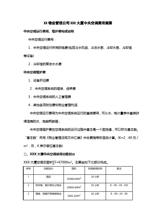 XX物业管理公司XXX大厦中央空调费用测算