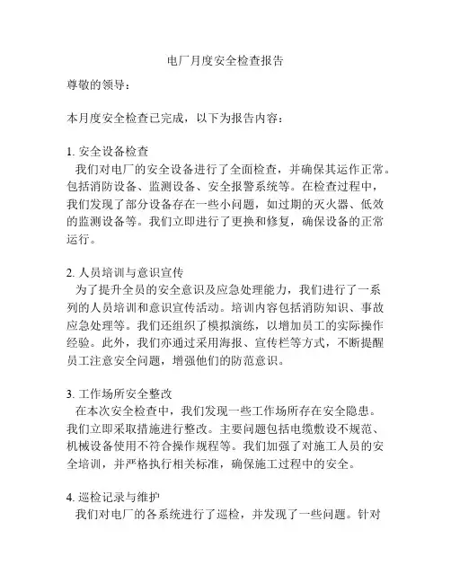 电厂月度安全检查报告