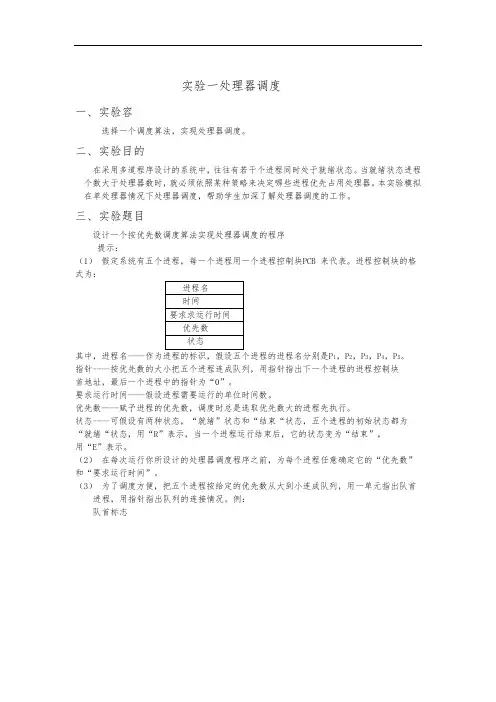 实验一处理器调度实验报告