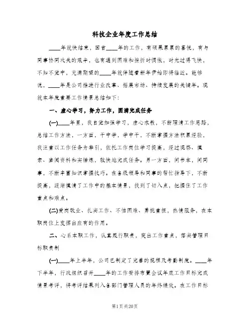 科技企业年度工作总结（二篇）