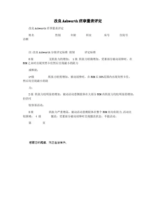 改良Ashworth痉挛量表评定
