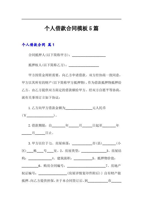 个人借款合同模板5篇
