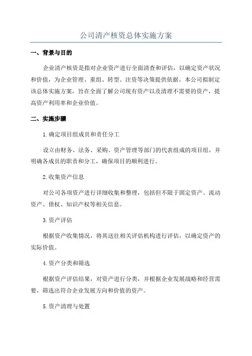 公司清产核资总体实施方案