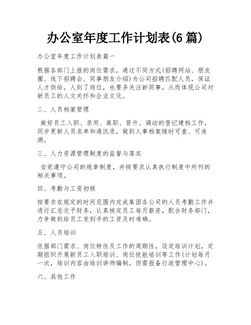 办公室年度工作计划表(6篇)