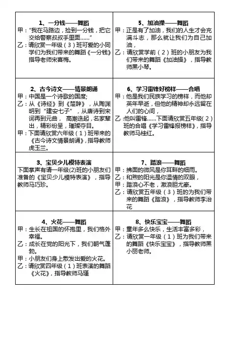 2012年六一节文艺汇演报幕词1