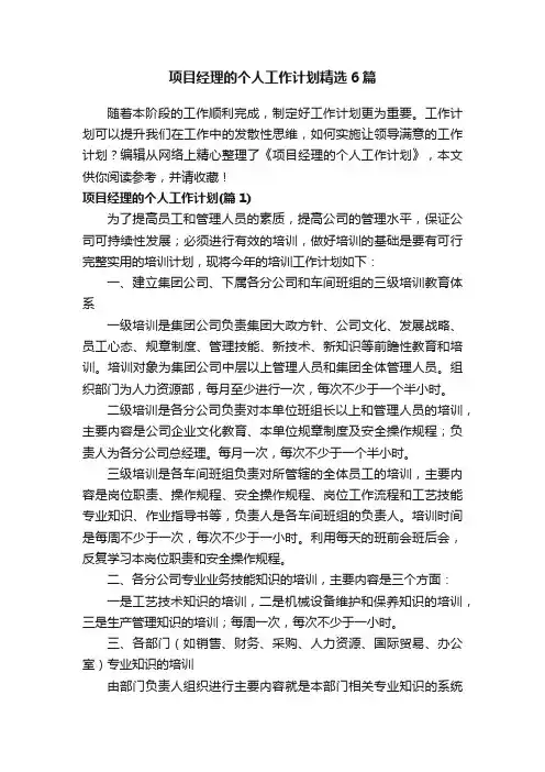 项目经理的个人工作计划精选6篇