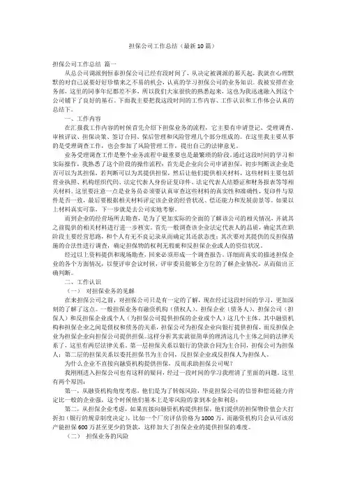担保公司工作总结(最新10篇)