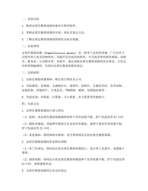 金黄色葡萄球菌实训报告
