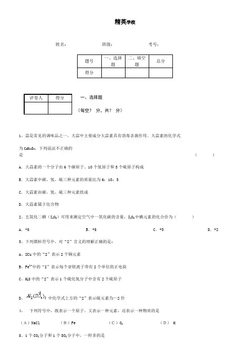 化学式及化合价习题 (含答案)