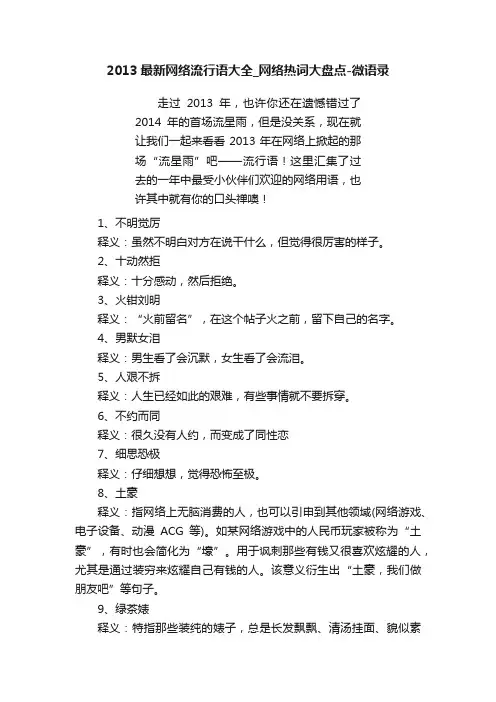2013最新网络流行语大全_网络热词大盘点-微语录