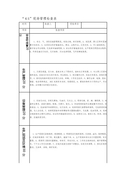 6S现场管理检查表