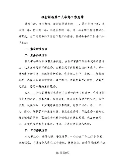 银行新柜员个人年终工作总结（5篇）