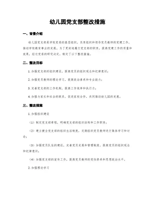幼儿园党支部整改措施