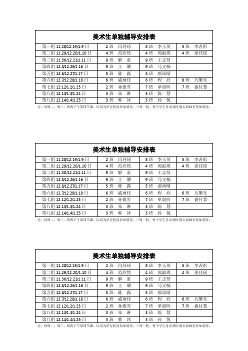 美术生单独辅导安排表