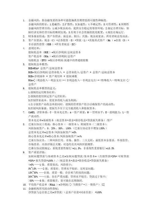 金融风险管理复习提纲