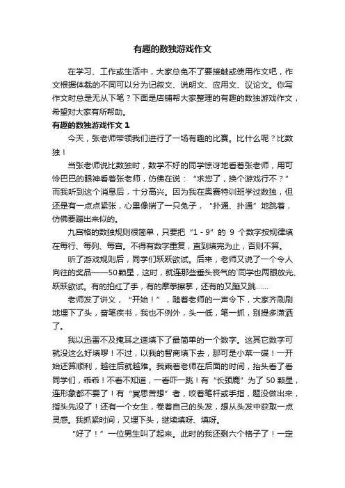 有趣的数独游戏作文