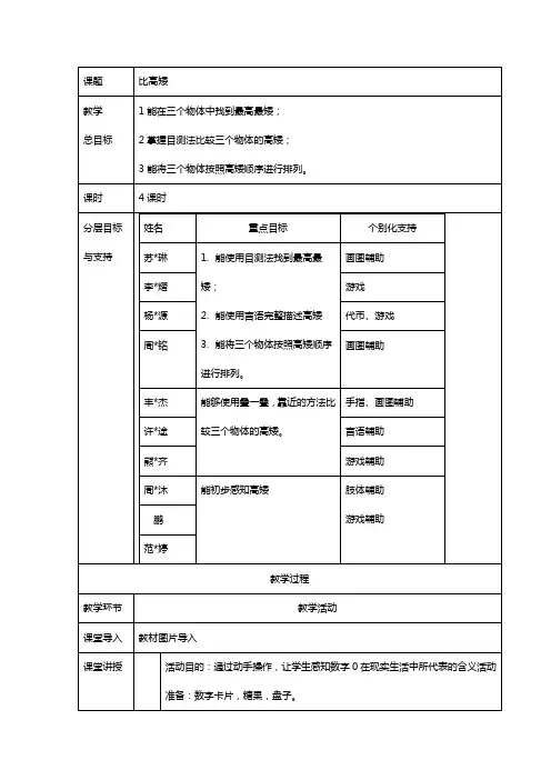 培智数学二年级 比高矮