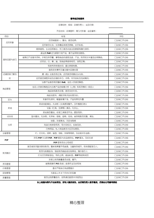 督导巡店检查表格模板