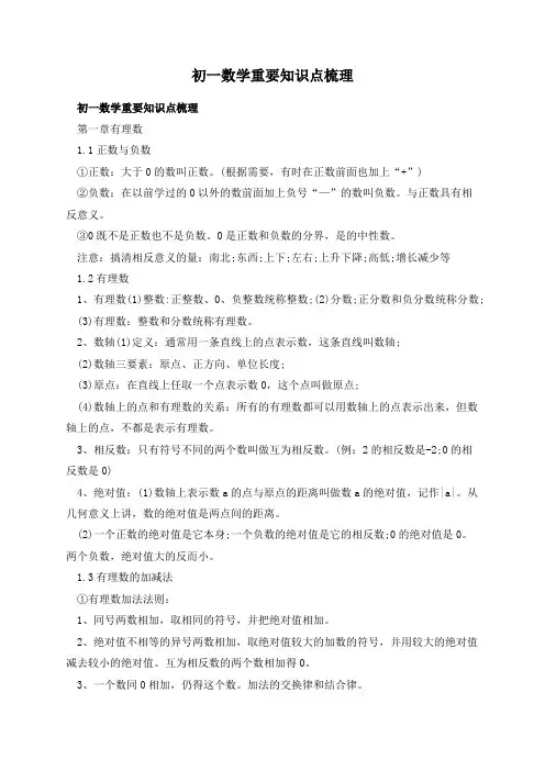 初一数学重要知识点梳理