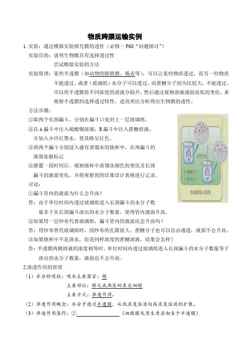 4.1物质跨膜运输的实例 模拟实验