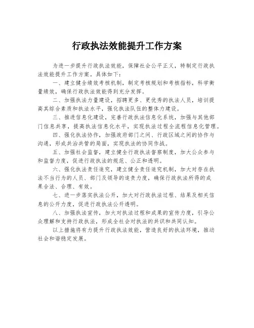 行政执法效能提升工作方案